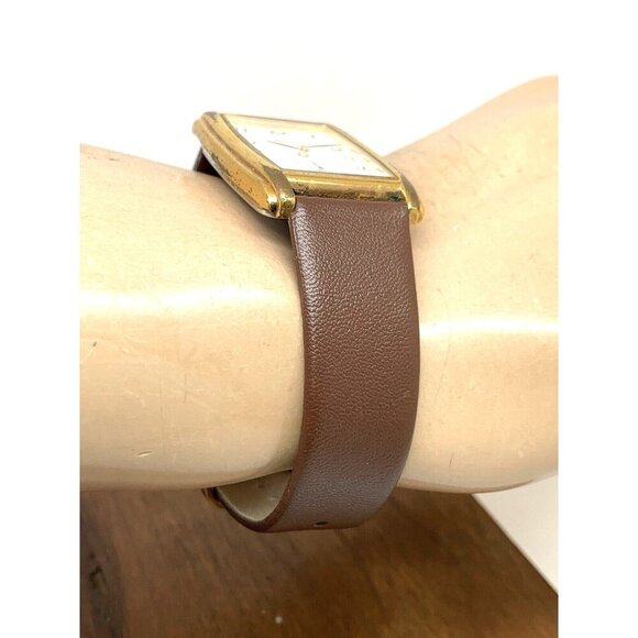 Seiko Men's Watch 7N07-5019 Tank Vintage Quartz White Dial Gold Brown Leather - Picture 11 of 13